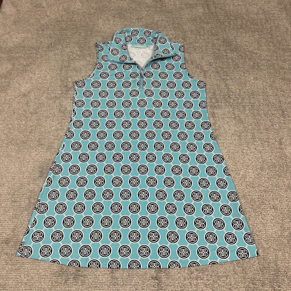 Anthonys Resort Wear Dress Womens XL Aqua Black Sleeveless Zip Neck Stretch